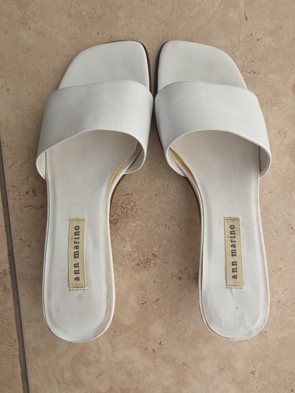 Ann Marino White Leather Slide Mules